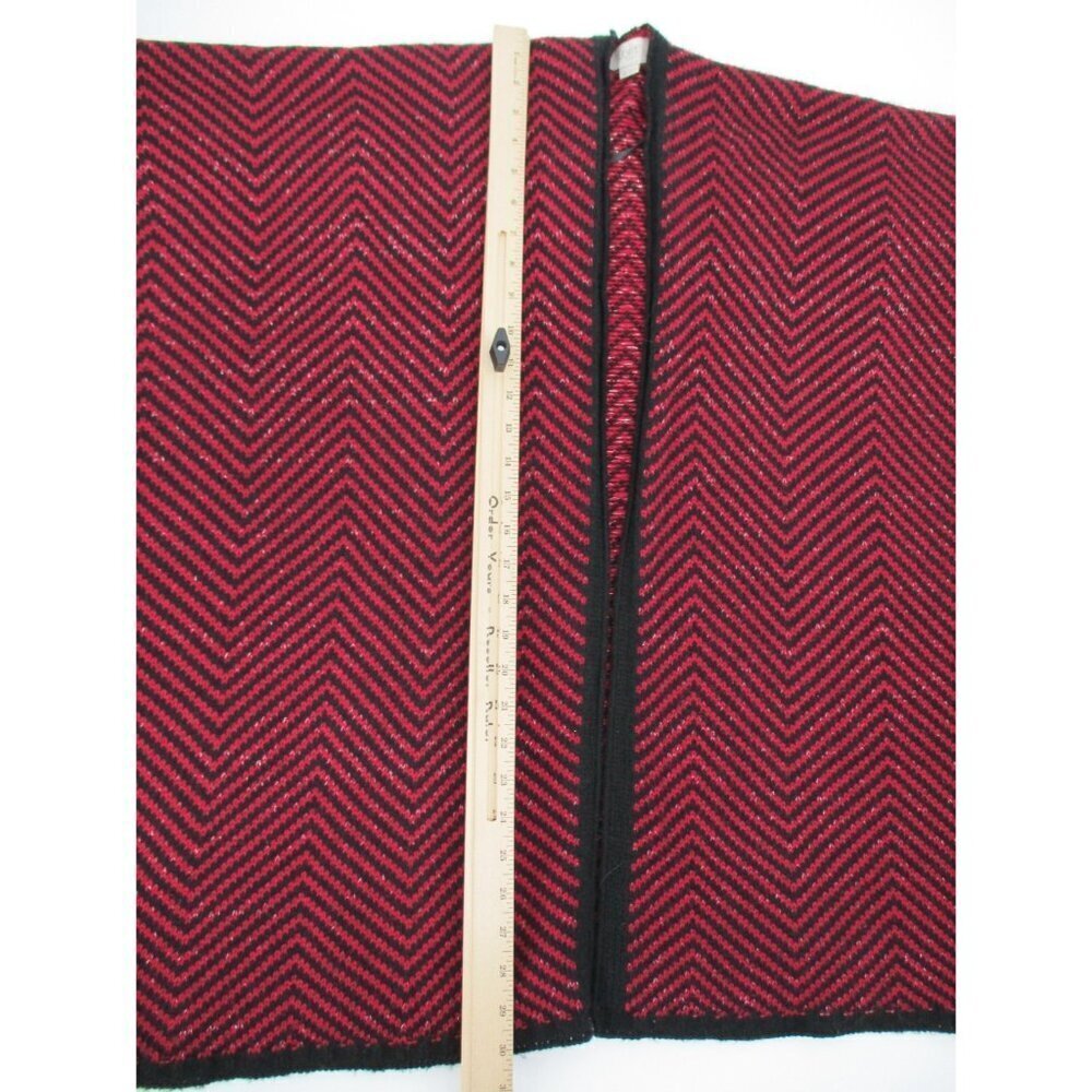 Ann Taylor Loft Poncho Sweater Womens OS Red Black Knit Short Sleeves Casual - Picture 6 of 16